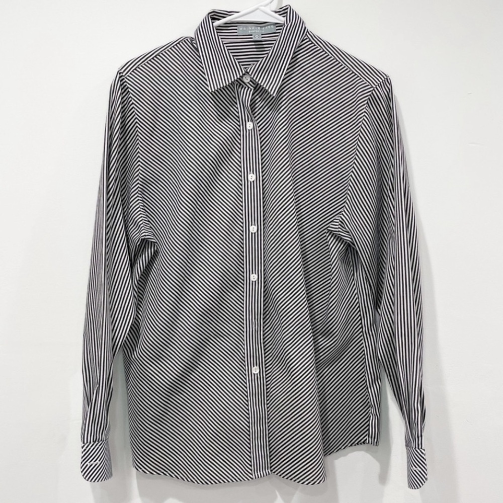 Foxcroft Striped Shaped Fit Wrinkle Free Button Up